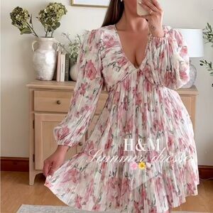 H&M Pink Floral Long Sleeve Dress